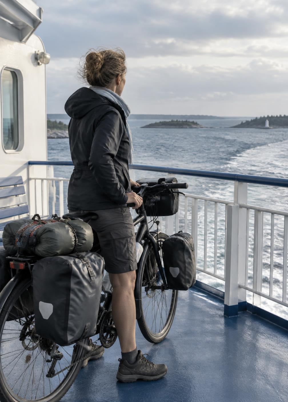 Béatrice et son vélo sur la mer Baltique